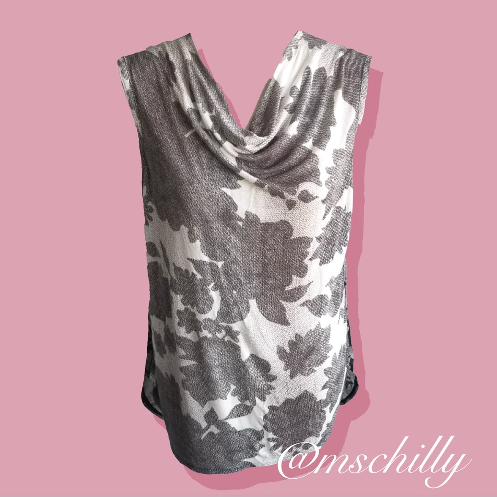 CAbi Tango Scoopneck Floral Tank Top Blouse Black White Gray 3057 Sz S